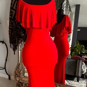 Red Estelle Ruffled maxi dress
